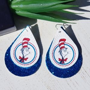 Dr. Suess Cat in the hat faux leather earrings!